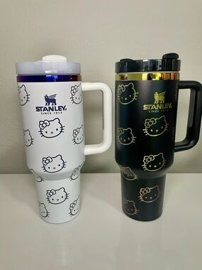 Stanley 40 oz Tumbler in White & Black with Kawaii Metallic Accents Bundle Rare